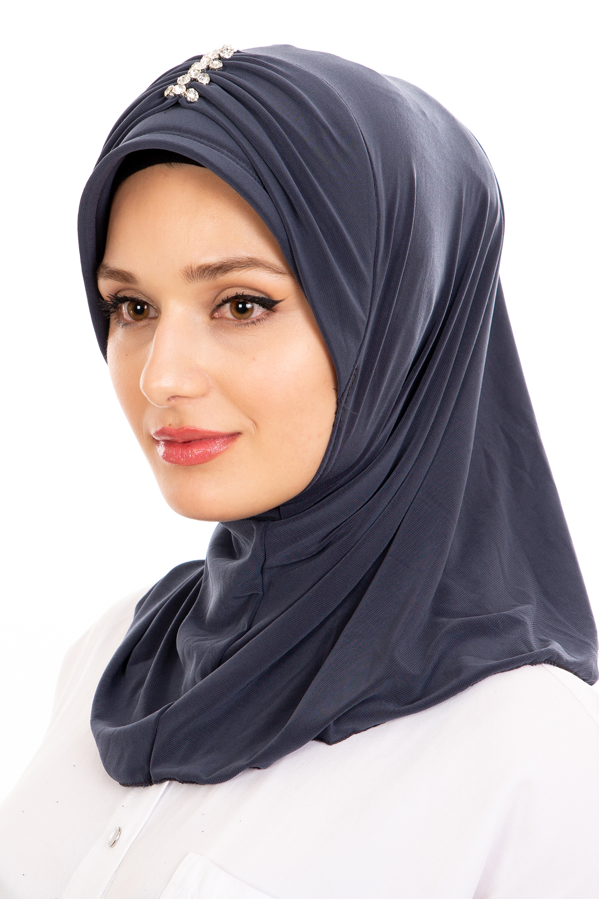 Kelebek Taşlı Hijab Bone Füme